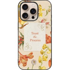 Coque iPhone 16 Pro - Silicone rigide noir Trust the process Spring 2026