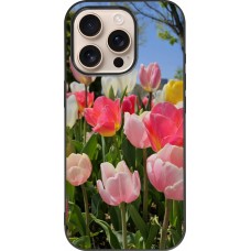 Coque iPhone 16 Pro - Silicone rigide noir Tulips Spring 2026