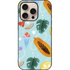 Coque iPhone 16 Pro - Silicone rigide noir Summer 2025 Pattern papaya