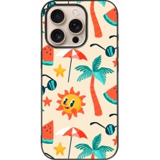 Coque iPhone 16 Pro - Silicone rigide noir Summer 2025 Pattern soleil