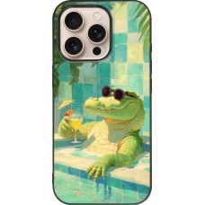 iPhone 16 Pro Case Hülle - Silikon schwarz Crocodile in the swimming pool Summer 2026