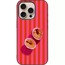 Coque iPhone 16 Pro - Silicone rigide noir Passion fruit Summer 2026