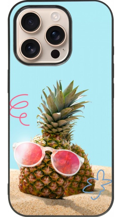iPhone 16 Pro Case Hülle - Silikon schwarz Pineapple with glasses Summer 2026