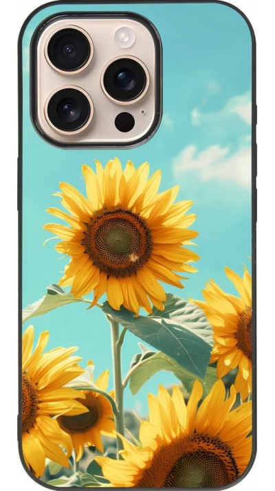 iPhone 16 Pro Case Hülle - Silikon schwarz Sunflowers Summer 2026