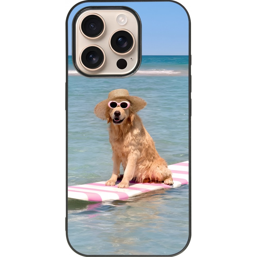 iPhone 16 Pro Case Hülle - Silikon schwarz Summer Dog on Paddle