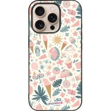 Coque iPhone 16 Pro - Silicone rigide noir Summer Pink Pattern