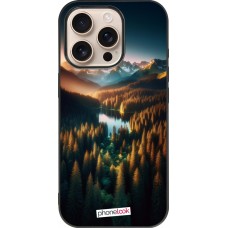 iPhone 16 Pro Case Hülle - Silikon schwarz Sonnenuntergang Waldsee