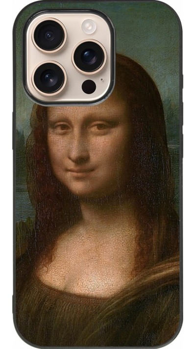 Coque iPhone 16 Pro - Silicone rigide noir Tableau art - La Joconde - Léonard de Vinci