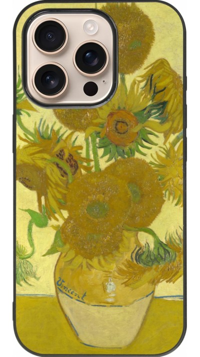 Coque iPhone 16 Pro - Silicone rigide noir Tableau art - Les Tournesols - Van Gogh