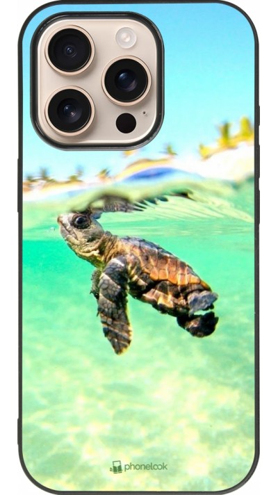 Coque iPhone 16 Pro - Silicone rigide noir Turtle Underwater