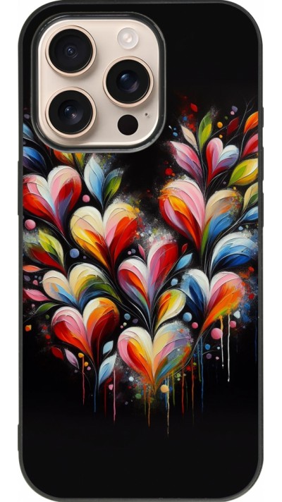 Coque iPhone 16 Pro - Silicone rigide noir Valentine 2024 Coeur Noir Abstrait