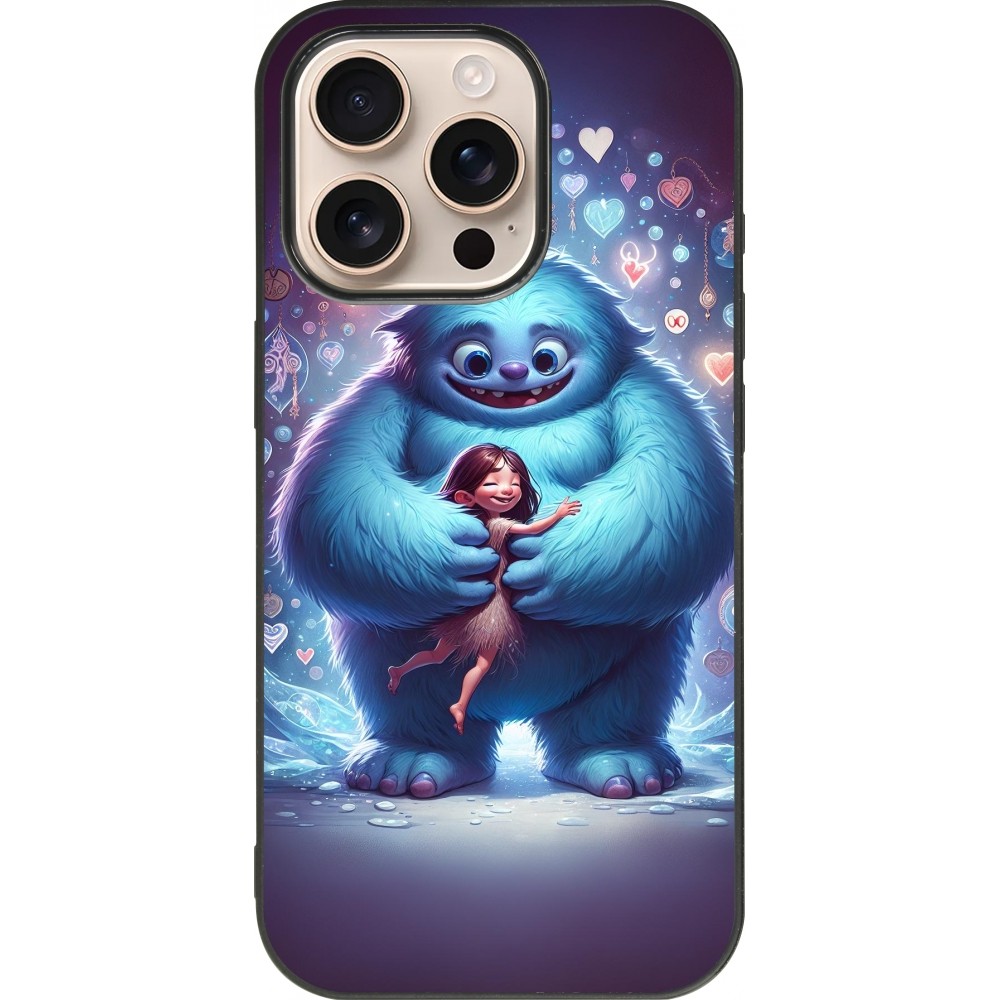 Coque iPhone 16 Pro - Silicone rigide noir Valentine 2024 Fluffy Love