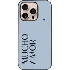 Coque iPhone 16 Pro - Silicone rigide noir Valentine 2024 mucho amor azul