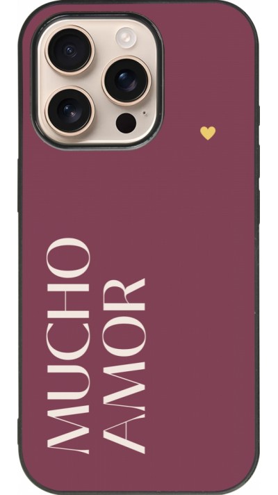 Coque iPhone 16 Pro - Silicone rigide noir Valentine 2024 mucho amor rosado