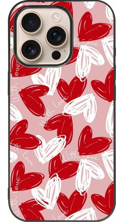 Coque iPhone 16 Pro - Silicone rigide noir Valentine 2024 with love heart