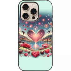 Coque iPhone 16 Pro - Silicone rigide noir Valentine 2025 Chic