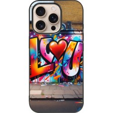 Coque iPhone 16 Pro - Silicone rigide noir Valentine 2025 Love U Tag