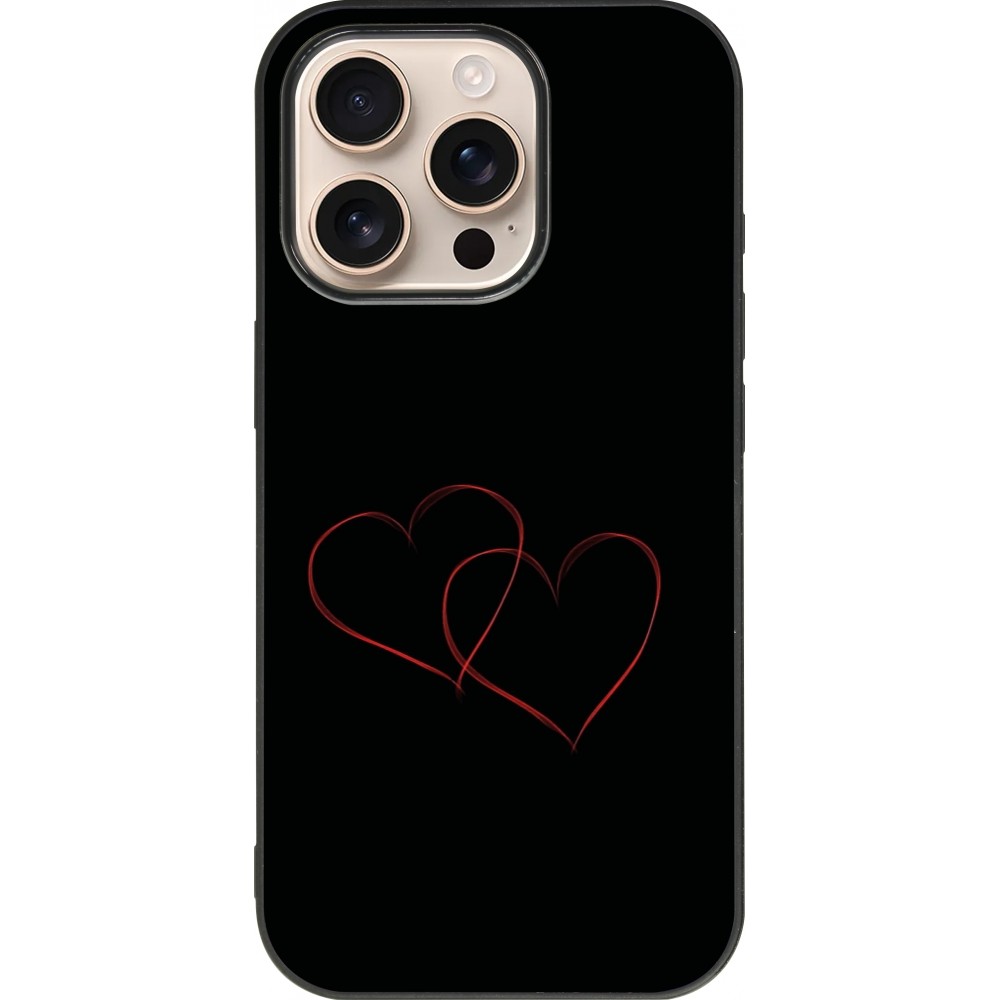 Coque iPhone 16 Pro - Silicone rigide noir Valentine 2023 attached heart