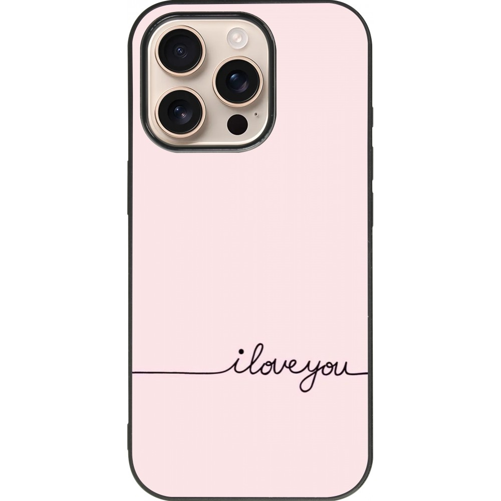 Coque iPhone 16 Pro - Silicone rigide noir Valentine 2023 i love you writing