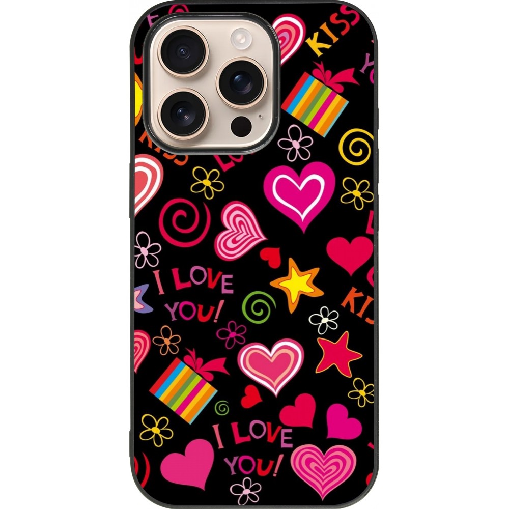 iPhone 16 Pro Case Hülle - Silikon schwarz Valentine 2023 love symbols