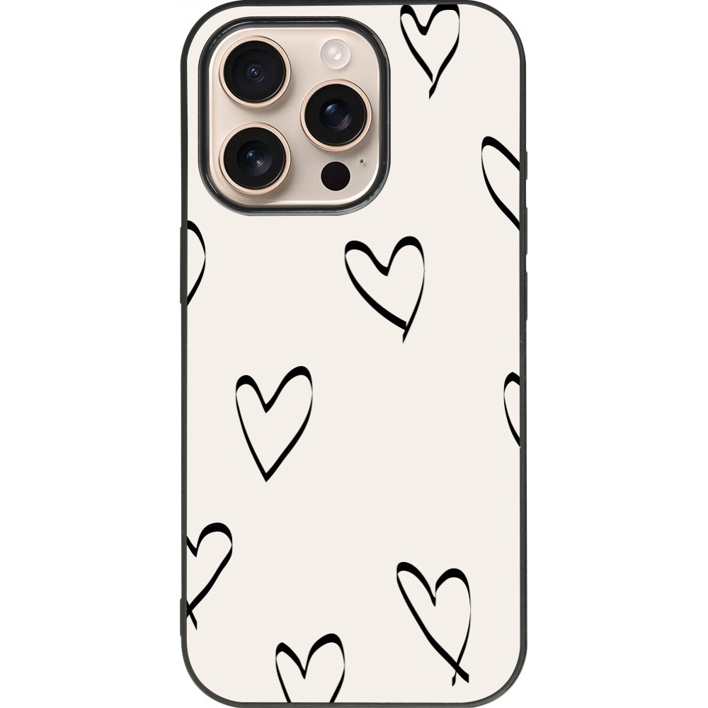Coque iPhone 16 Pro - Silicone rigide noir Valentine 2023 minimalist hearts
