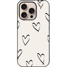 Coque iPhone 16 Pro - Silicone rigide noir Valentine 2023 minimalist hearts
