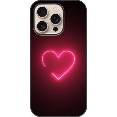 Coque iPhone 16 Pro - Silicone rigide noir Valentine 2023 single neon heart