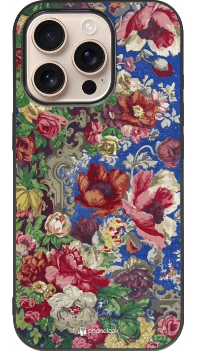 Coque iPhone 16 Pro - Silicone rigide noir Vintage Art Flowers