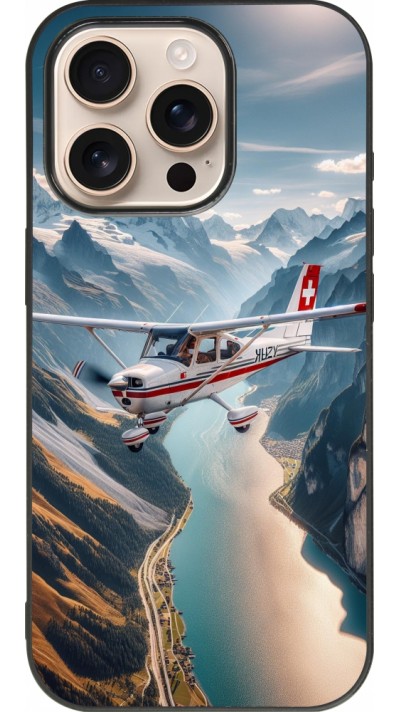 Coque iPhone 16 Pro - Silicone rigide noir Vol Alpin Suisse