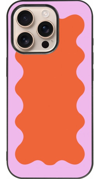 Coque iPhone 16 Pro - Silicone rigide noir Wavy Rectangle Orange Pink