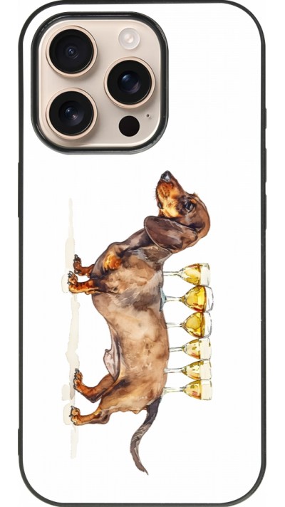 Coque iPhone 16 Pro - Silicone rigide noir Wine Teckel
