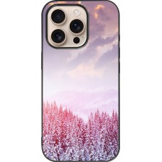 Coque iPhone 16 Pro - Silicone rigide noir Winter 22 Pink Forest