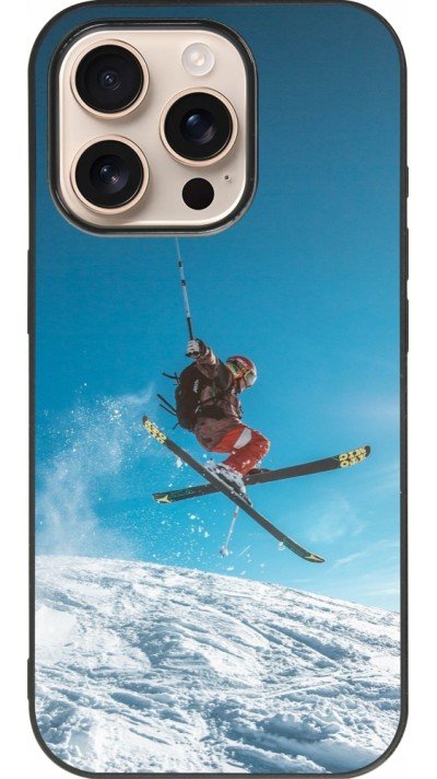 Coque iPhone 16 Pro - Silicone rigide noir Winter 22 Ski Jump