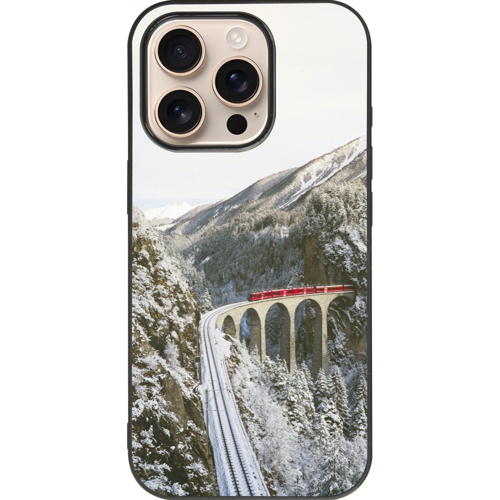 Coque iPhone 16 Pro - Silicone rigide noir Winter 25 Winter polar express