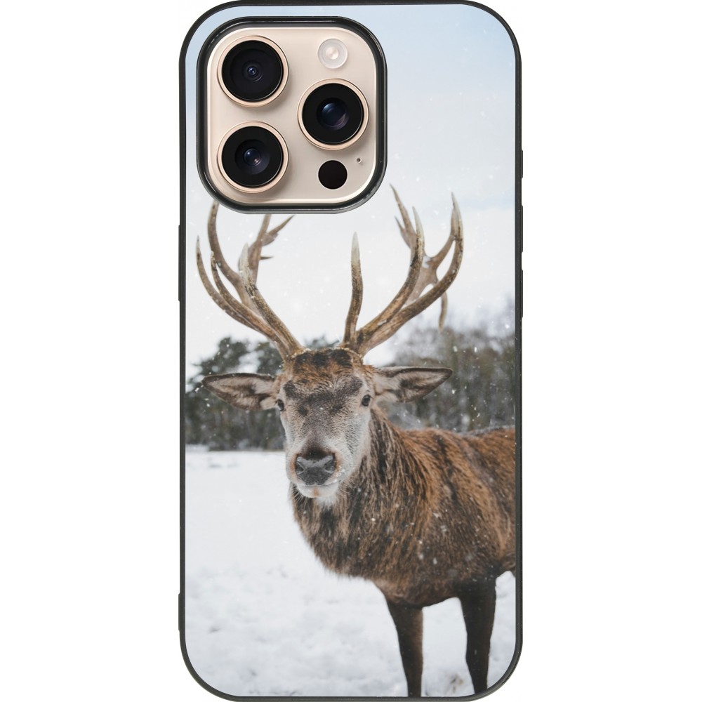 Coque iPhone 16 Pro - Silicone rigide noir Winter 25 Winter reindeer