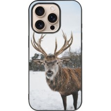 Coque iPhone 16 Pro - Silicone rigide noir Winter 25 Winter reindeer