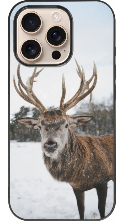 Coque iPhone 16 Pro - Silicone rigide noir Winter 25 Winter reindeer