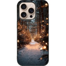 Coque iPhone 16 Pro - Silicone rigide noir Winter 25 Winter snowy road