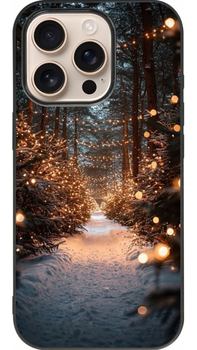 Coque iPhone 16 Pro - Silicone rigide noir Winter 25 Winter snowy road