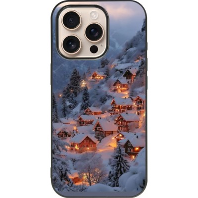Coque iPhone 16 Pro - Silicone rigide noir Winter 25 Winter snowy village