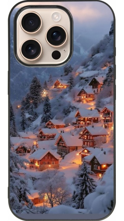 Coque iPhone 16 Pro - Silicone rigide noir Winter 25 Winter snowy village