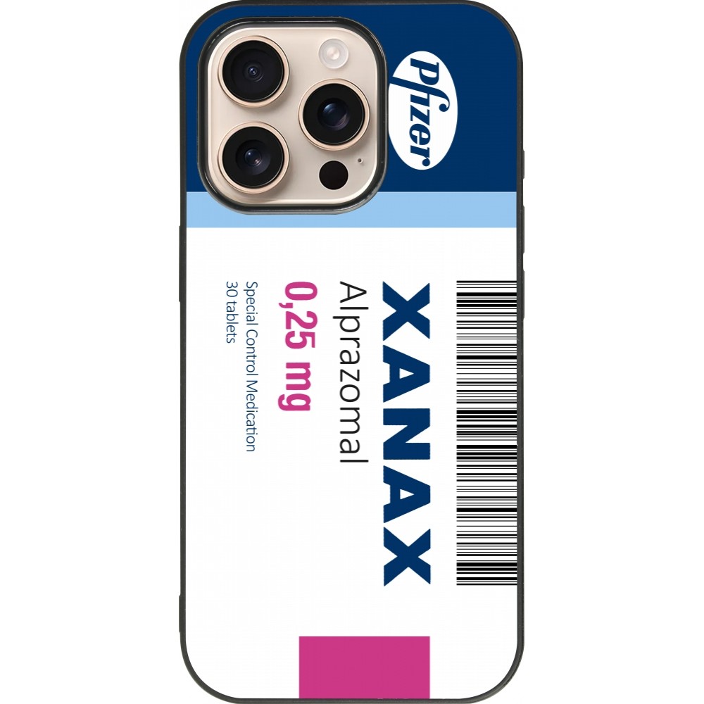 Coque iPhone 16 Pro - Silicone rigide noir Xanax Alprazolam 2025