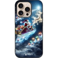 Coque iPhone 16 Pro - Silicone rigide noir Noël 2023 Père Noël enchanté