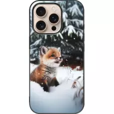 Coque iPhone 16 Pro - Silicone rigide noir Noël 2023 Renardeau sapin