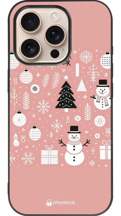 iPhone 16 Pro Case Hülle - Silikon schwarz Weihnachten 2024 Rose Schneemann Weihnachten