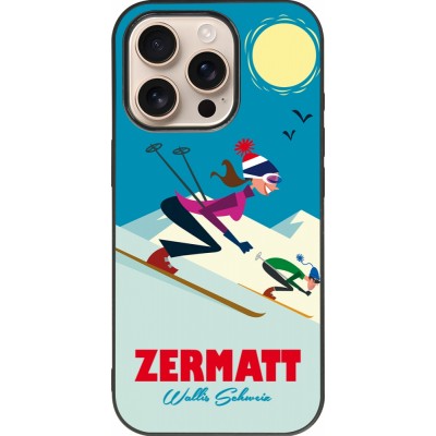 Coque iPhone 16 Pro - Silicone rigide noir Zermatt Ski Downhill