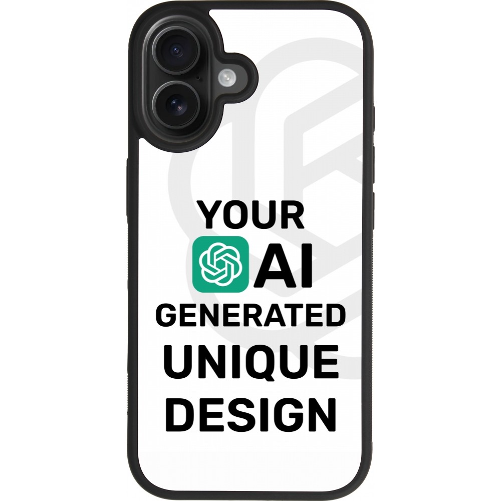 Coque iPhone 17 - Silicone rigide noir 100% unique générée par intelligence artificielle (AI) avec vos idées