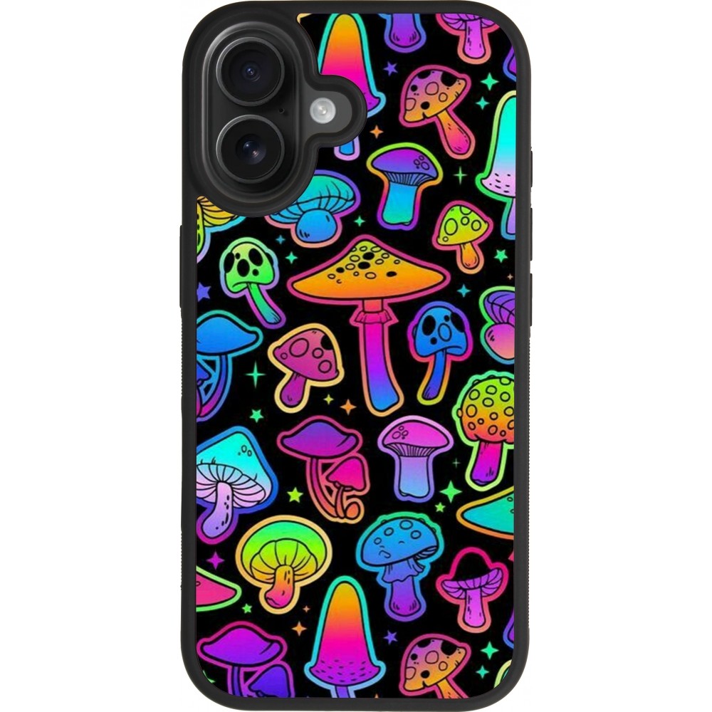 Coque iPhone 17 - Silicone rigide noir Autumn 2024 magic mushrooms
