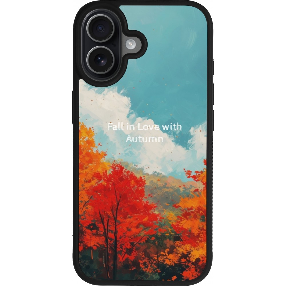 Coque iPhone 17 - Silicone rigide noir Autumn 25 Fall in love