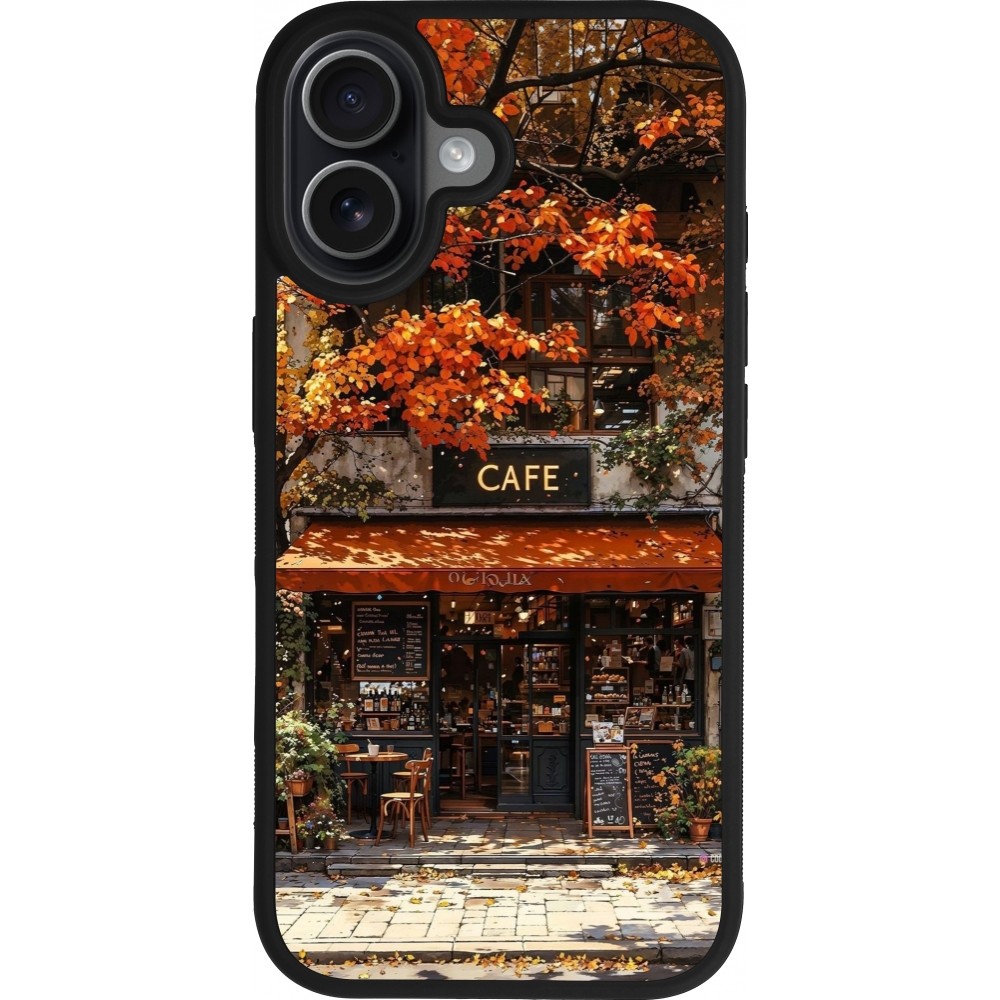 Coque iPhone 17 - Silicone rigide noir Autumn 25 Coffee shop